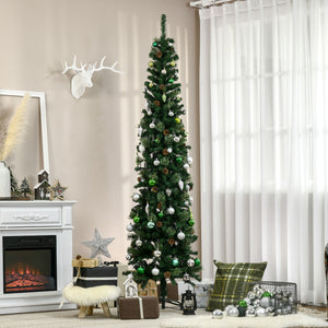 English Elm Homcom 7.5 Foot Slim Pencil Artificial Christmas Tree With Realistic Pine Needles & Pine Cones W2225P229162