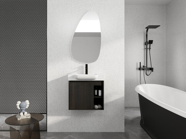 English Elm 24'' Floating Wall Mounted Bathroom Vanity with Ceramic Sink and Soft Close Cabinet Dark Oak W999P426634
