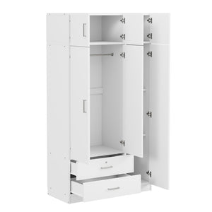 English Elm 3-door Mirrored Wardrobe with Full Length Dressing Mirror Drawers and Top Cabinet White LP006005AAK