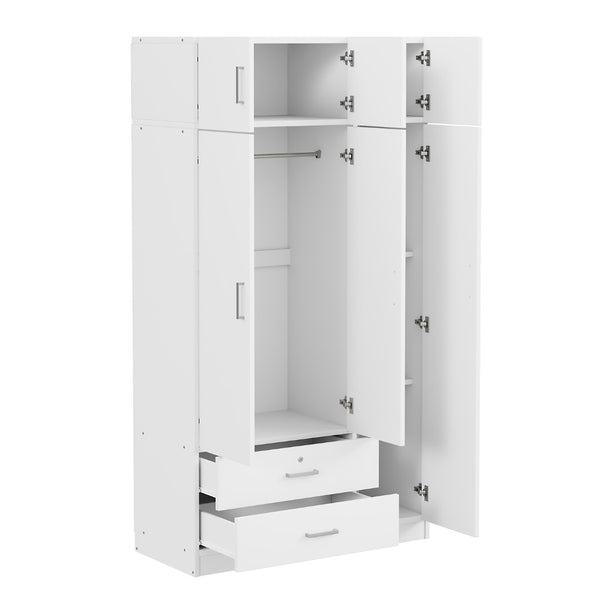 English Elm 3-door Mirrored Wardrobe with Full Length Dressing Mirror Drawers and Top Cabinet White LP006005AAK