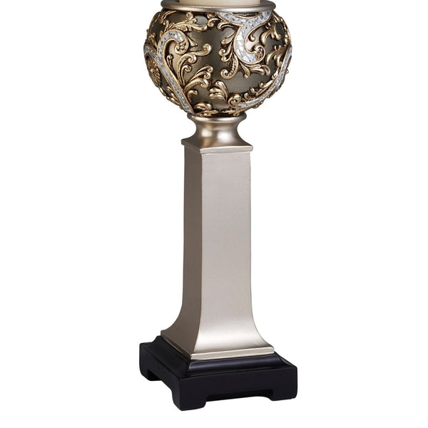 English Elm 15" Polyresin Vine Column Candleholder Set Silver Finish Sculptural Romantic Decor Pair B072116537