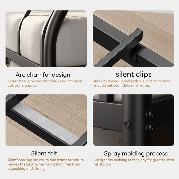 English Elm Metal Twin-Over-Full Bunk Bed for Adults & Teens, Black Powder-Coated Steel, Sturdy No-Box-Spring Design W2889P317691