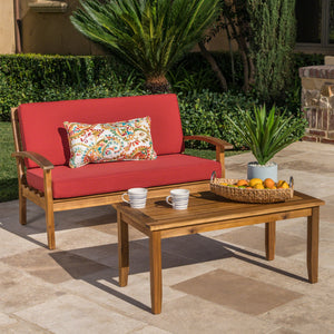 English Elm Christopher Knight Home® - 4-Person Outdoor Seating Group With Cushions - Stylish Teak-Toned Acacia Wood For Patios & Balconies 57973.00RED-2_57972.00SETRED