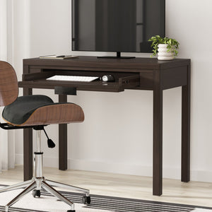 English Elm Hollander Small Desk in Walnut Brown — Handcrafted Plywood Workstation with Drawer, Keyboard Tray, Compact Design B136P283767