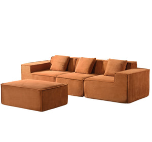 English Elm CozyForm Corduroy Convertible Sectional Sofa with Ottoman and Pillows, Modular L‑Shape Sleeper Comfort Pumpkin Orange B2735S00034