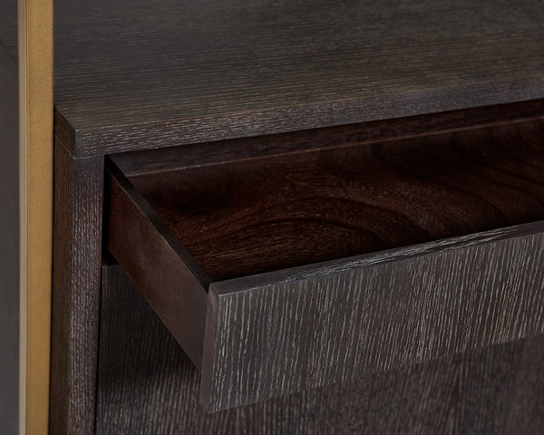 Sunpan Baldessara Bookcase - Rustic Bronze Steel Frame with Grey Oak Veneer Shelves, Anti-Tipping Kit Included