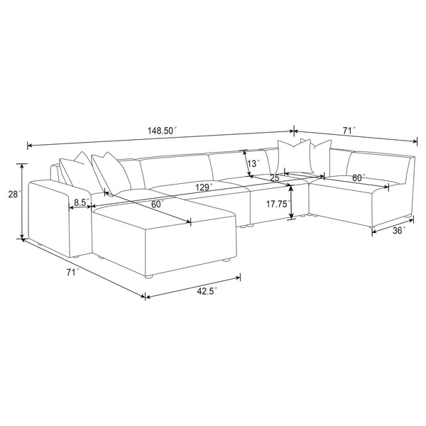 English Elm Marlowe Pearl 6-Piece Modular Sectional Sofa - Stylish, Stain-Resistant Comfort For Modern Living Spaces B062S01208