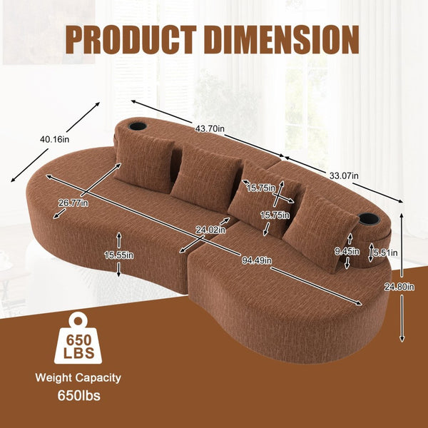 English Elm Modern Half Moon Chenille Sectional Three Seat Curved Sofa for Living Room or Apartment Orange W395P435343