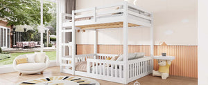English Elm Full Full over Full Wood Bunk Bed with Ladder & Guardrails, Space-Saving Pine Frame for Kids Rooms White N7090002223K