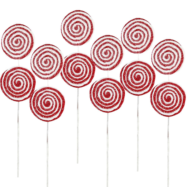 English Elm 19x7" Iced Lollipop Spray - Set of 6 Red & White Swirl Candy Picks for Festive Tree, Wreaths, Tabletop Decor W2078P257511
