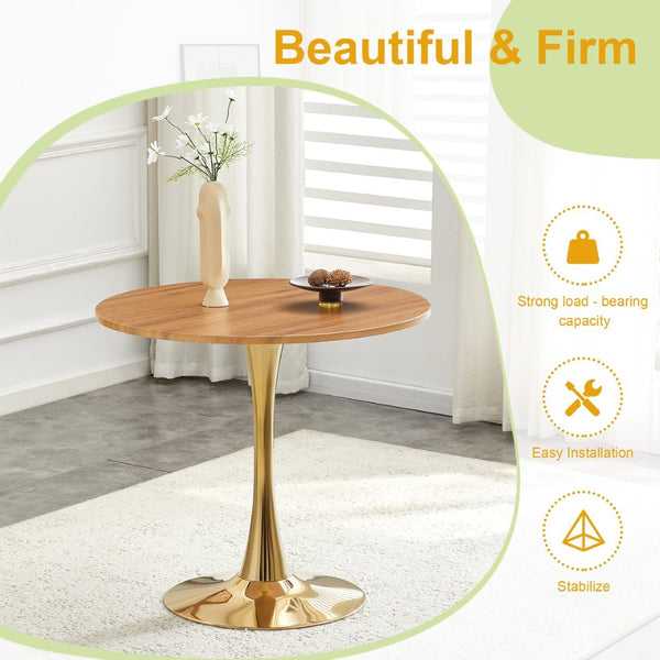English Elm Round Faux Marble Tulip Pedestal Dining Table Mid Century Modern for Small Bistro Spaces Gold,Wood W2920P401552