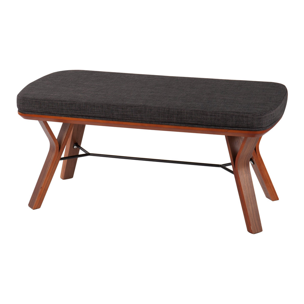 English Elm Folia Mid-Century Modern Bench in Walnut Wood with Plush Upholstered Seat — Stylish Entryway Accent Charcoal B202S01152