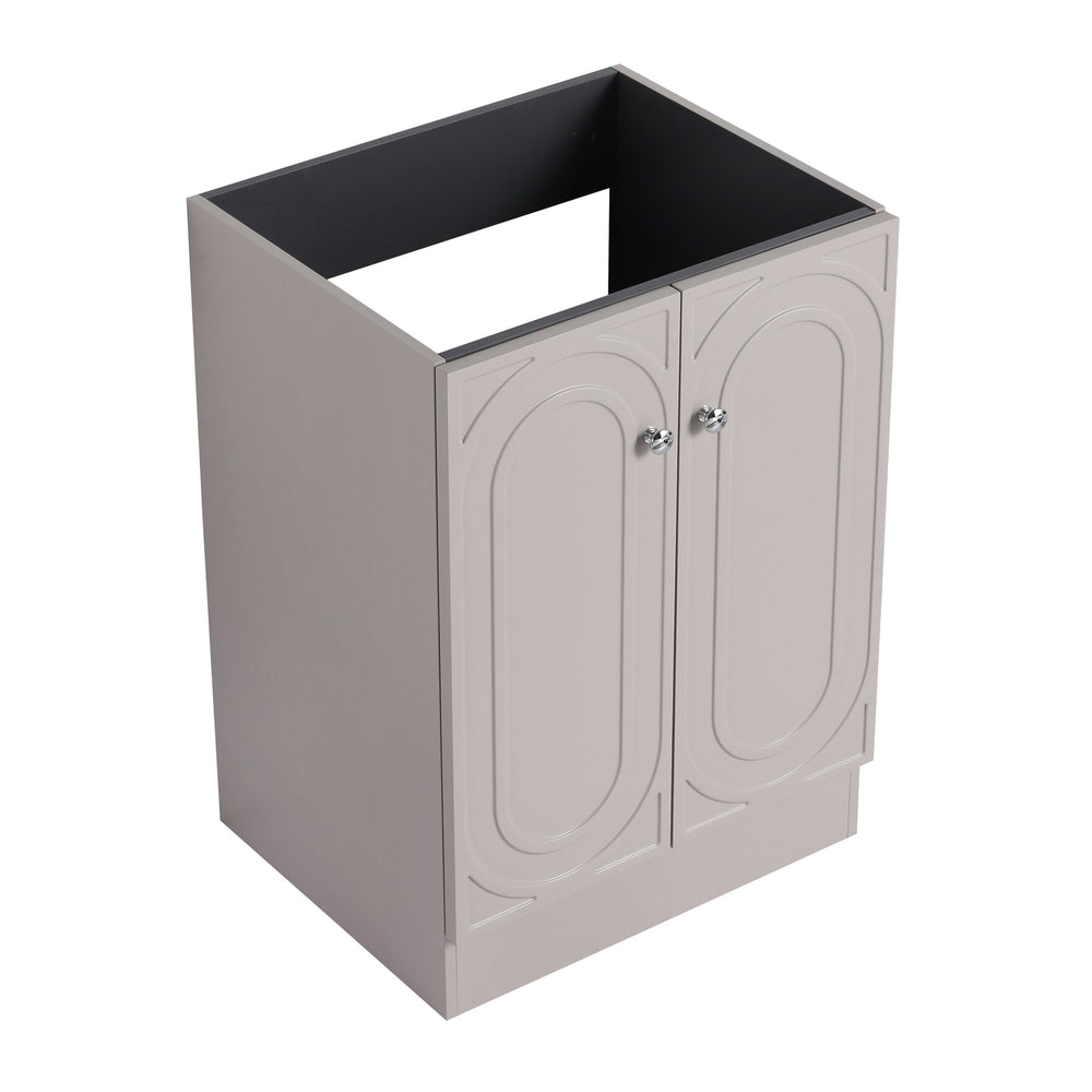 English Elm 24" Freestanding Bathroom Vanity with Integrated Basin Design, Adjustable Shelf & 3 Metal Handles, Eco Plywood Finish khaki W999P241051