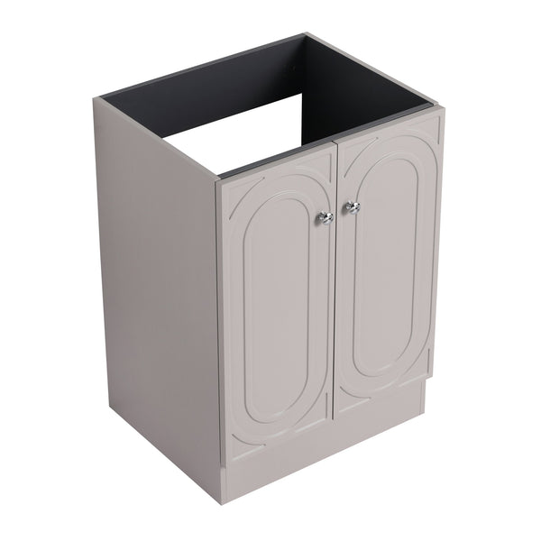 English Elm 24" Freestanding Bathroom Vanity with Integrated Basin Design, Adjustable Shelf & 3 Metal Handles, Eco Plywood Finish khaki W999P241051
