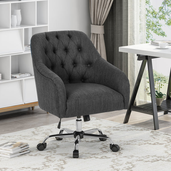 English Elm Christopher Knight Home® - OFFICE Contemporary Swivel Chair with Button-Tufted Diamond Stitching, Chrome Base, Adjustable Height and Casters Charcoal 65313.00FCHAR