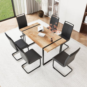 English Elm 59 Inch Industrial Farmhouse Dining Set with Mdf Table and Six Upholstered Chairs Wood W2189S00925