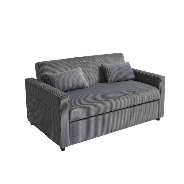 English Elm Futon 3-in-1 Corduroy Sofa Bed with Adjustable Backrest, Pull-Out Sleeper and Storage Pocket Grey W3138P281698