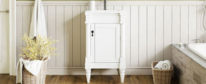 English Elm 18-Inch Modern Bathroom Vanity with Sink Compact Retro Design Durable MDF & Solid Wood Legs Storage-Friendly White N710P257401K