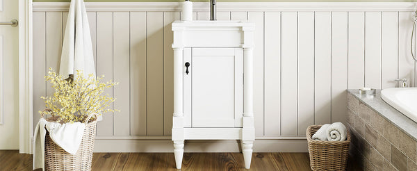 English Elm 18-Inch Modern Bathroom Vanity with Sink Compact Retro Design Durable MDF & Solid Wood Legs Storage-Friendly White N710P257401K