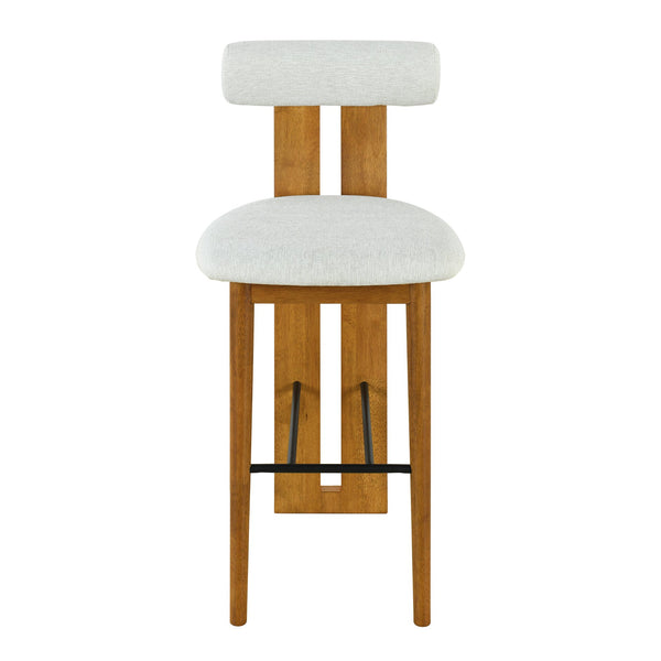 English Elm Christopher Knight Home® - Renee Mid-Height Upholstered Barstool with Cloud-Top Backrest and Stain-Resistant Fabric, Set of 2 Ivory,Walnut N775P277442I