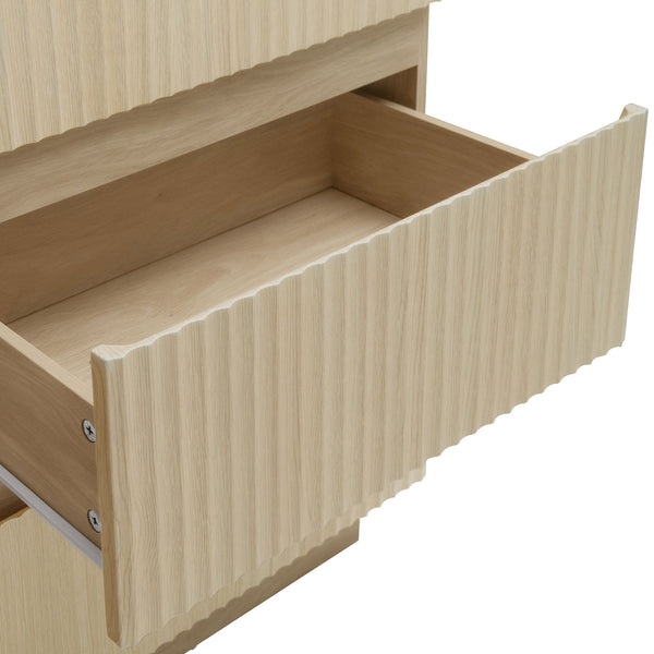 English Elm Fluted 6 Drawers Dresser with LED Lighting, Anti-Tip Safety, Smooth Slides & USB-Controlled Glow W688P194155
