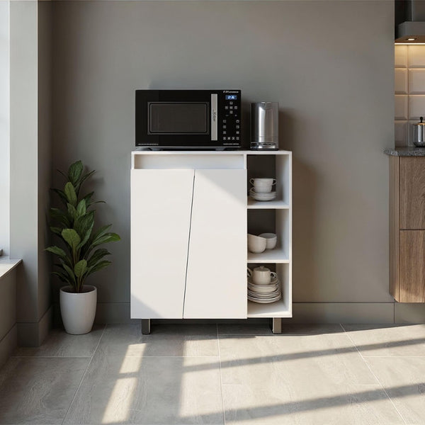 English Elm White Kitchen Storage Cabinet with Open Shelving and Enclosed Doors for Compact Spaces B062P483752