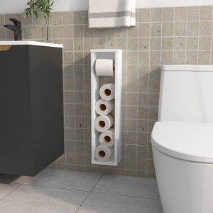 English Elm White Minimalist Toilet Paper Holder Wall Mounted 28" High Modern White Finish Particleboard Design B062P252178