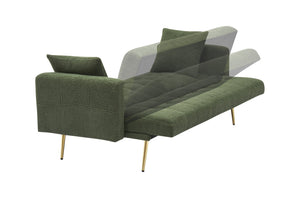 English Elm 71.7 Cozy Teddy Fleece Sofa Bed with 2 Plush Throw Pillows, 3-Seater Convertible Sleeper, 500lb Capacity Green W3356P298510