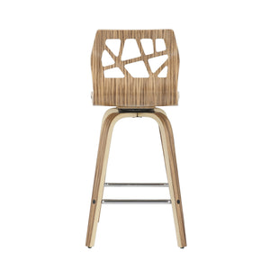 English Elm Folia Mid-Century Modern Counter Stool Set Of 2 In Zebra Wood & Cream Faux Leather For Stylish Dining B202S00262