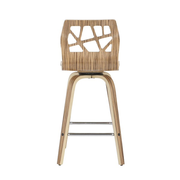 English Elm Folia Mid-Century Modern Counter Stool Set Of 2 In Zebra Wood & Cream Faux Leather For Stylish Dining B202S00262