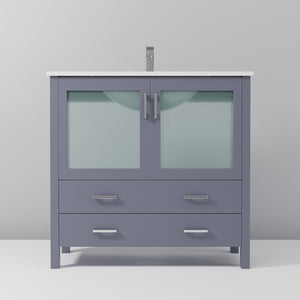 English Elm Dark Grey 36 in. Bath Vanity with White Ceramic Top, Soft-Close Drawers, Chrome Faucet Included (Durable) B2731P260516