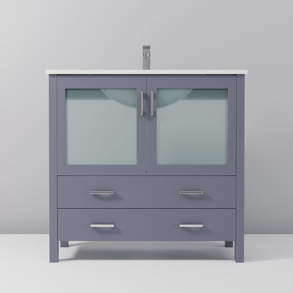 English Elm Dark Grey 36 in. Bath Vanity with White Ceramic Top, Soft-Close Drawers, Chrome Faucet Included (Durable) B2731P260516