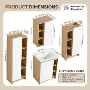 English Elm 4-piece Light Oak Bathroom Set with Ceramic Sink and Dual-tone Storage Cabinets W3450S00112
