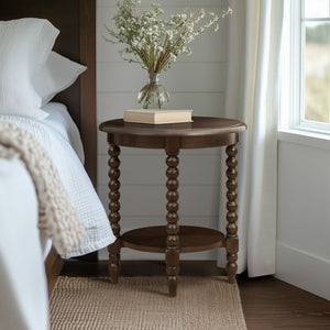 English Elm Philippe Round End Table with Shelf Brown — 20" Dia x 24" H, MDF & Solid Wood, Compact Accent Table B035P341173