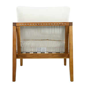 English Elm Outdoor Acacia Wood Club Chair with Woven Rope Panels and Resort Style Patio Comfort Beige,Teak N768P408130T