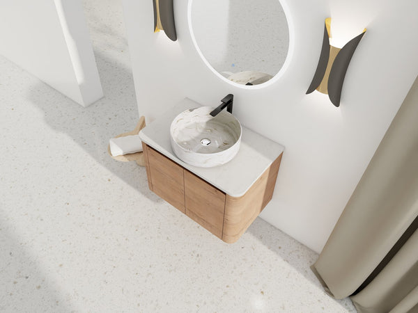English Elm 30'' Wall-Mounted Bathroom Vanity With Ceramic Sink, Soft-Close Doors & Stylish Space-Saving Design W999S00389