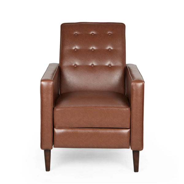 English Elm Christopher Knight Home® - Fabric Recliner Chair Mid-Century Modern Pushback Single Sofa with Tufted Cushion, Birch Legs, Cozy Comfort Light Brown 60741.00PUCOGN