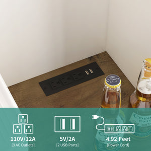 English Elm Farmhouse Sliding Barn Door Bar Cabinet with USB Outlets, Large Rustic White Buffet Sideboard W1321S00012