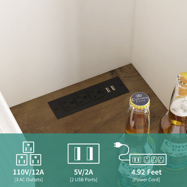 English Elm Farmhouse Sliding Barn Door Bar Cabinet with USB Outlets, Large Rustic White Buffet Sideboard W1321S00012