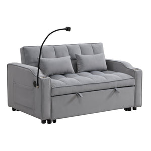 English Elm Modern Velvet Loveseat Futon Sofa with Pullout Bed, 3-in-1 Convertible Sleeper, USB Ports, Pockets Light Gray 46.85 L x 38.98 W x 16.14 H W2297P224268