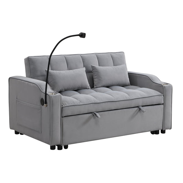 English Elm Modern Velvet Loveseat Futon Sofa with Pullout Bed, 3-in-1 Convertible Sleeper, USB Ports, Pockets Light Gray 46.85 L x 38.98 W x 16.14 H W2297P224268