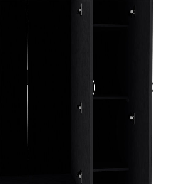 English Elm Casper Black Wardrobe with 2 Drawers, 3 Doors & Hanging Rod — Compact Particleboard Closet for Small Spaces B128S00126