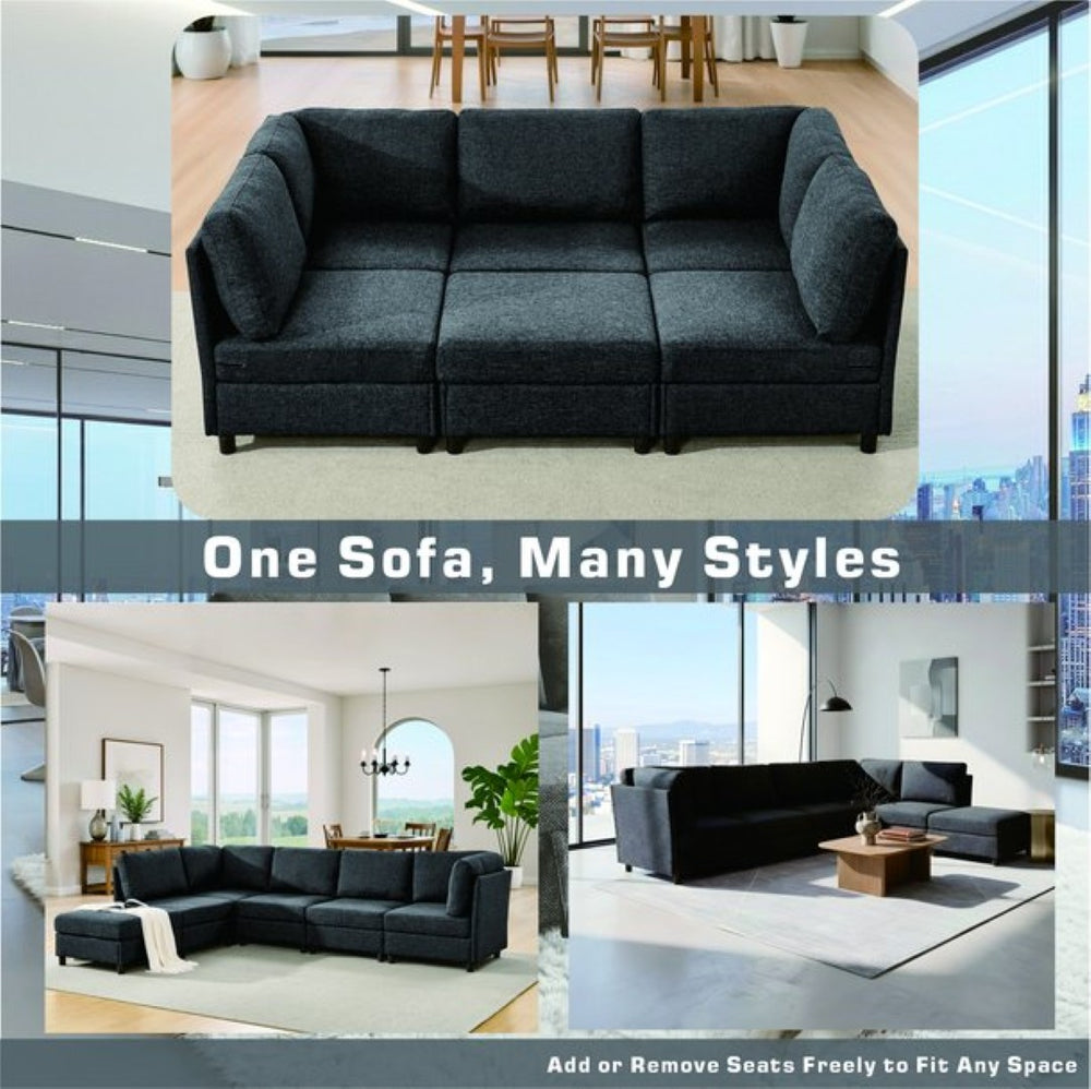 English Elm Modern Foil Fabric Modular Sectional Sofa Reconfigurable Living Room Seating Dark Gray W5568S00049