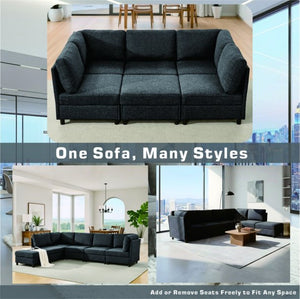 English Elm Modern Foil Fabric Modular Sectional Sofa Reconfigurable Living Room Seating Dark Gray W5568S00049
