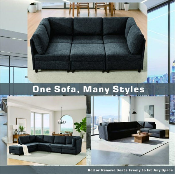 English Elm Modern Foil Fabric Modular Sectional Sofa Reconfigurable Living Room Seating Dark Gray W5568S00049