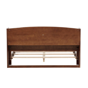English Elm Full Pine Wood Bed with Bookcase Headboard, LED Motion Sensor, Guardrails & Ample Walnut Storage W504P281004