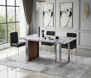 English Elm Elegant Imitation Marble Mdf Dining Table For 6-8, Modern Walnut & Stainless Steel, Easy Assembly W2213S00021