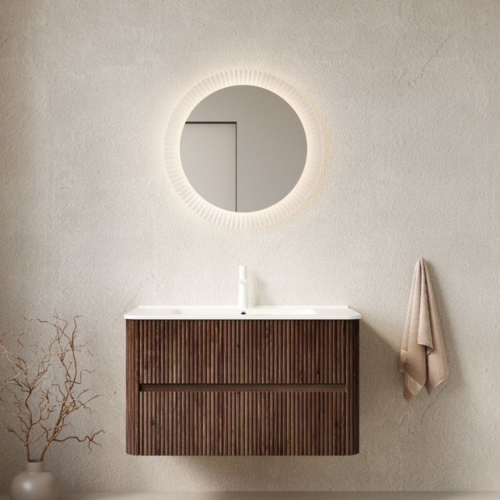 English Elm Noor Floating Bathroom Vanity 36 Inch Plywood Cabinet Walnut Finish Ceramic Basin W2615P386402