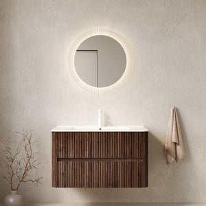 English Elm Noor Floating Bathroom Vanity 36 Inch Plywood Cabinet Walnut Finish Ceramic Basin W2615P386402