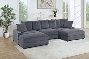 English Elm Contemporary Dark Gray 5pc Modular Sectional Sofa Corduroy with Square Arms, 6 Back Pillows & Ottomans B011S01913